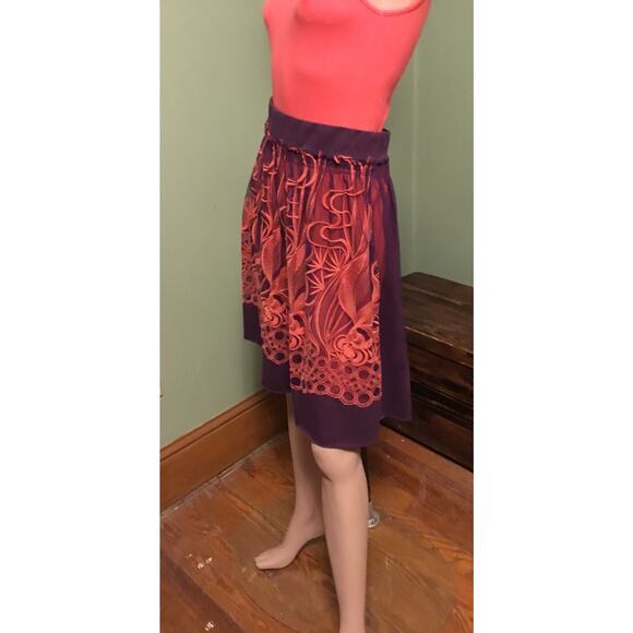 Vintage Vivienne Tam Purple Orange Embroidered Mesh Overlay Knee Length Skirt - Picture 7 of 8